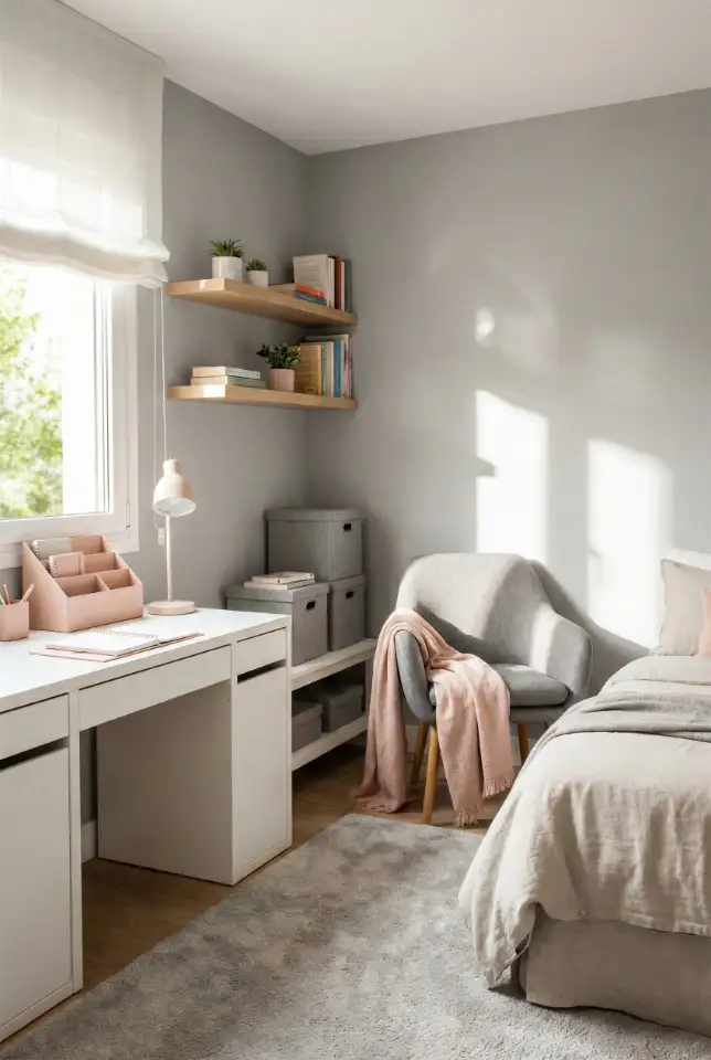 Aesthetic Grey + Pink Desk Zone 1