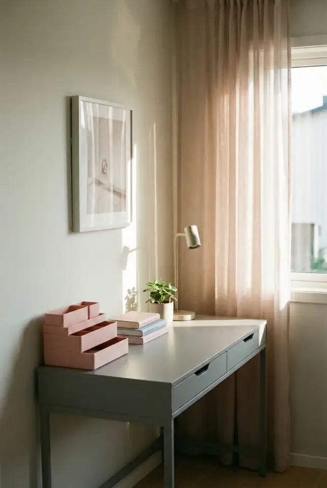 Aesthetic Grey + Pink Desk Zone 2