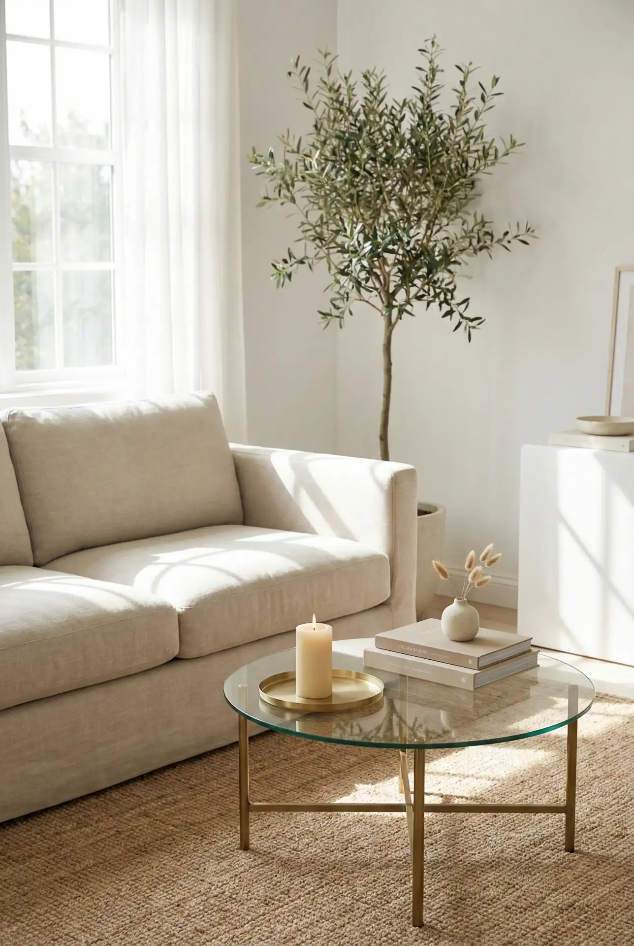 Airy Small Round Glass Table with Minimal Tray Styling 1