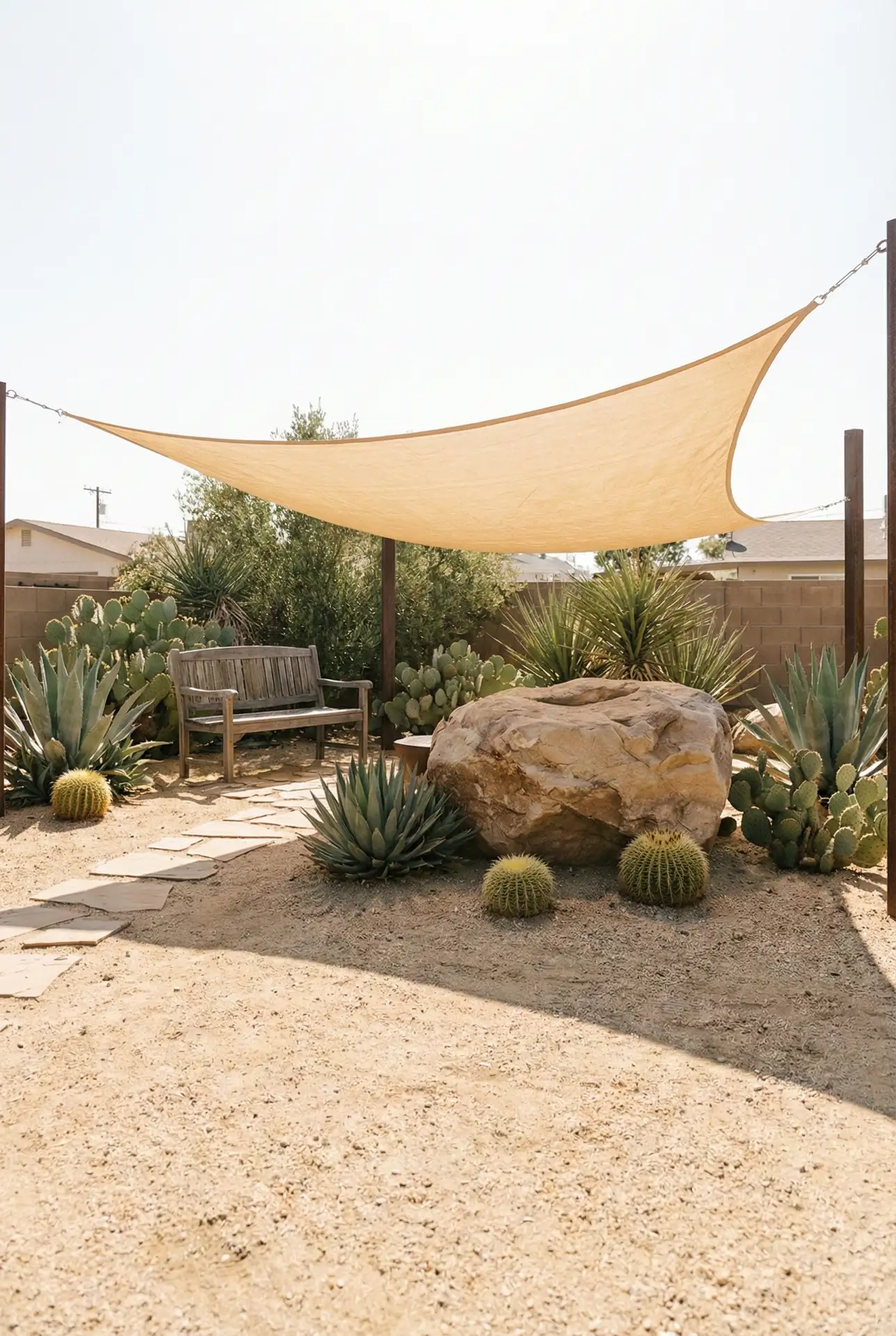 Arizona Grassless Xeriscape With Boulder Focal Point 1