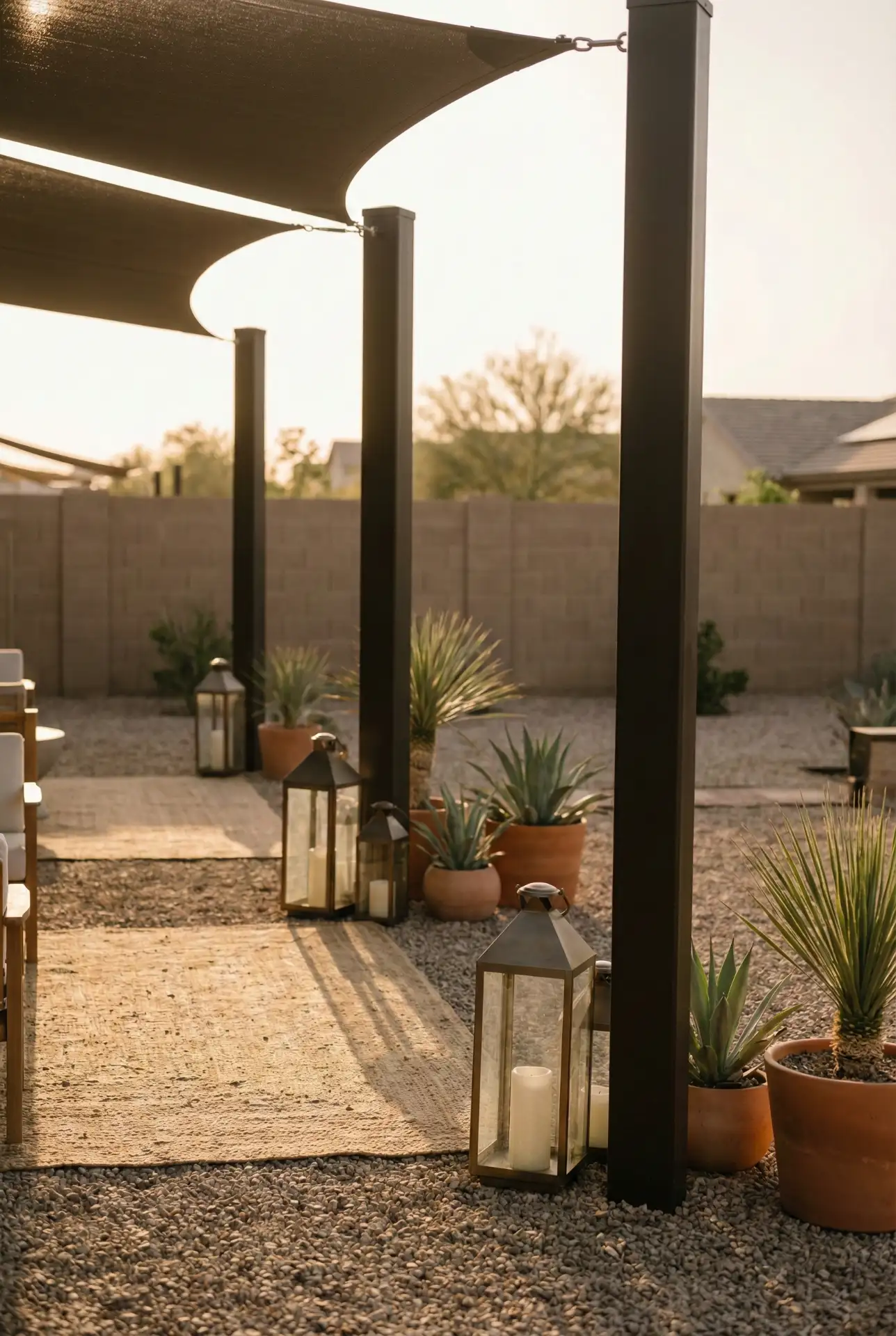 Arizona Shade Sail Lounge Over Desert Gravel 1