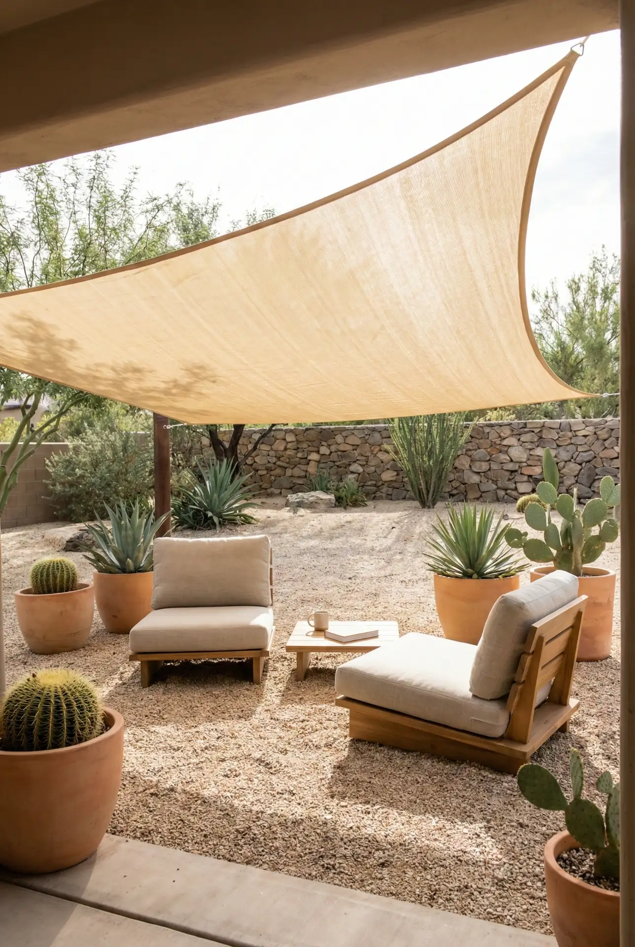 Arizona Shade Sail Lounge Over Desert Gravel 2