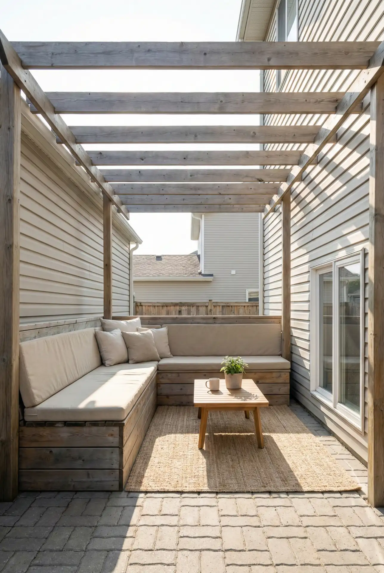 Attached Pergola With Built-In Bench On A Budget 2