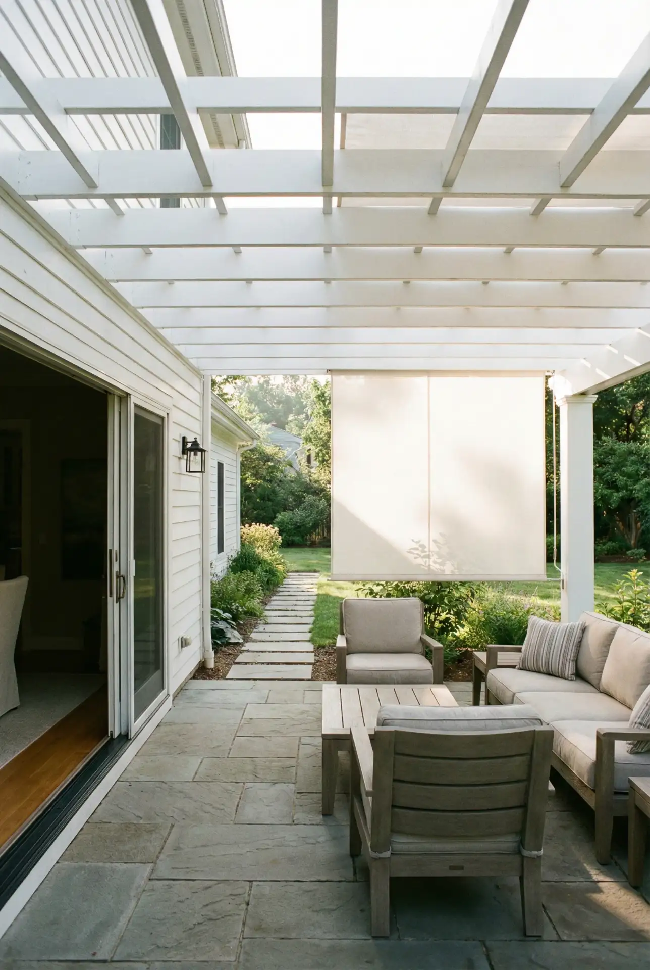 Attached-Roofline Pergola That Extends The Living Room 1