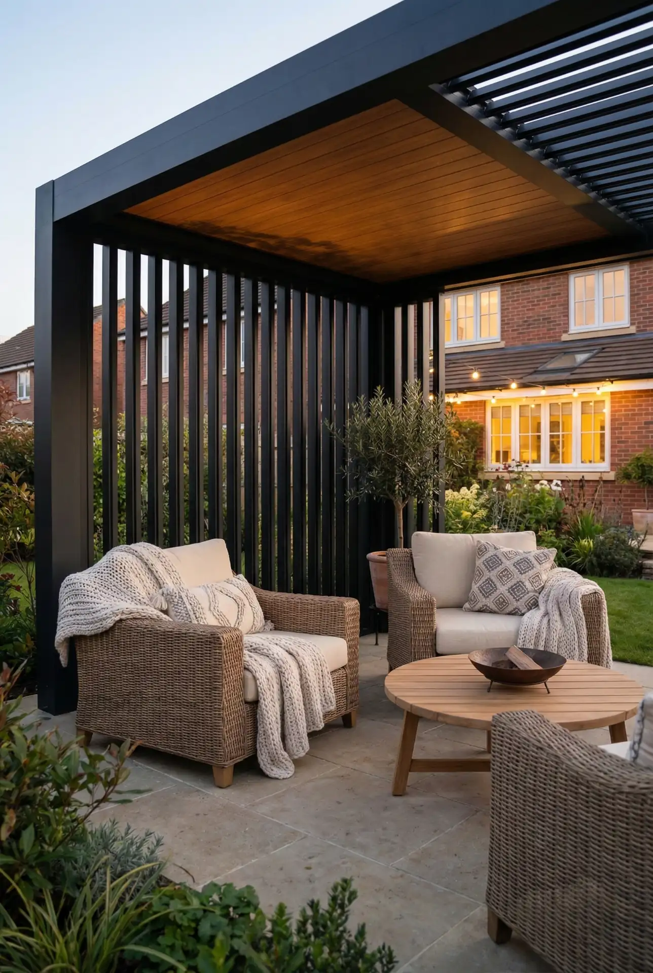 Attached-Roofline Pergola That Extends The Living Room 2