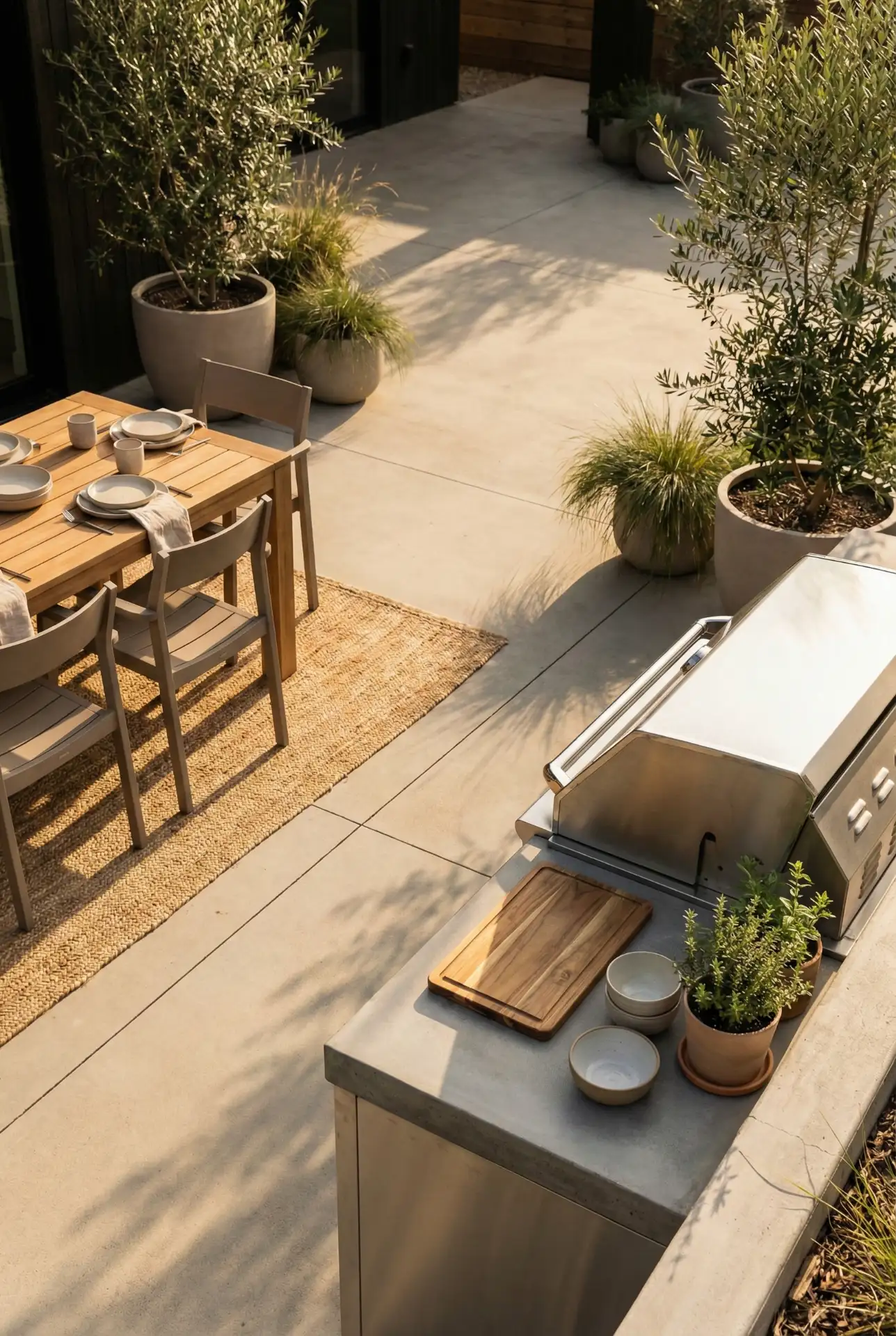 Backyard Concrete Pad With A Built-In Grill Strip 1