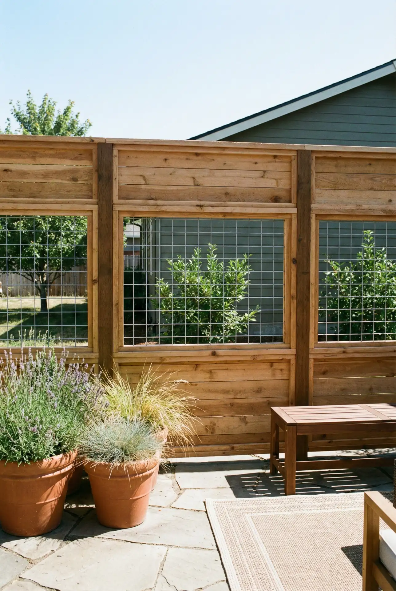 Backyard Fence With Hog Wire Window Panels 1