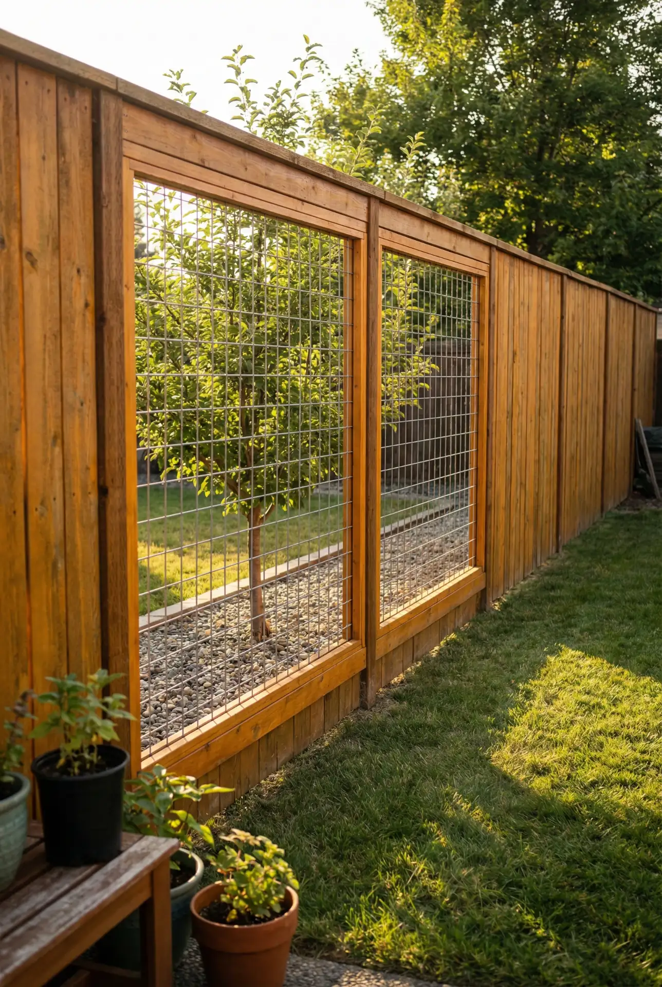 Backyard Fence With Hog Wire Window Panels 2