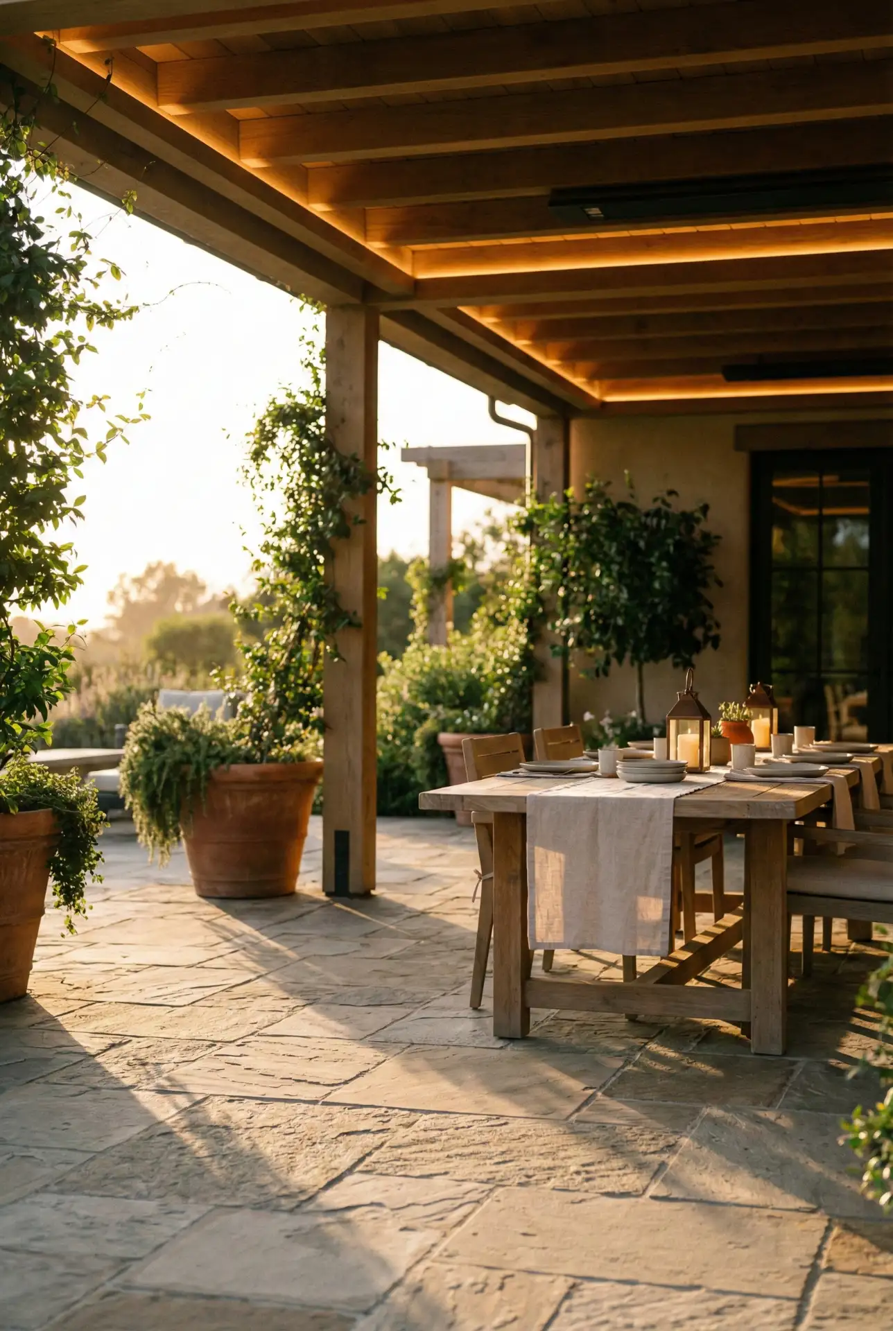 Backyard Flagstone Patio With Outdoor Dining Under A Covered Edge 1