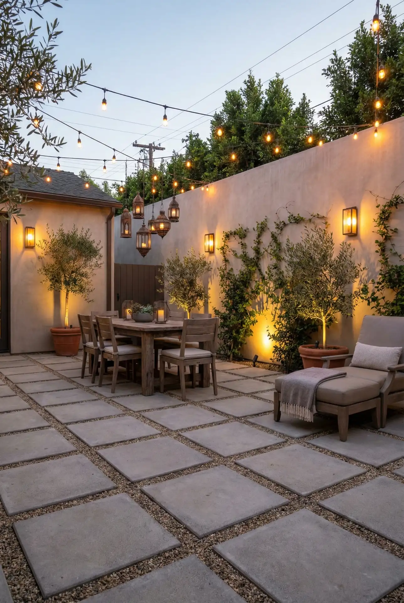 Backyard Paver Courtyard With Restaurant Lighting 1