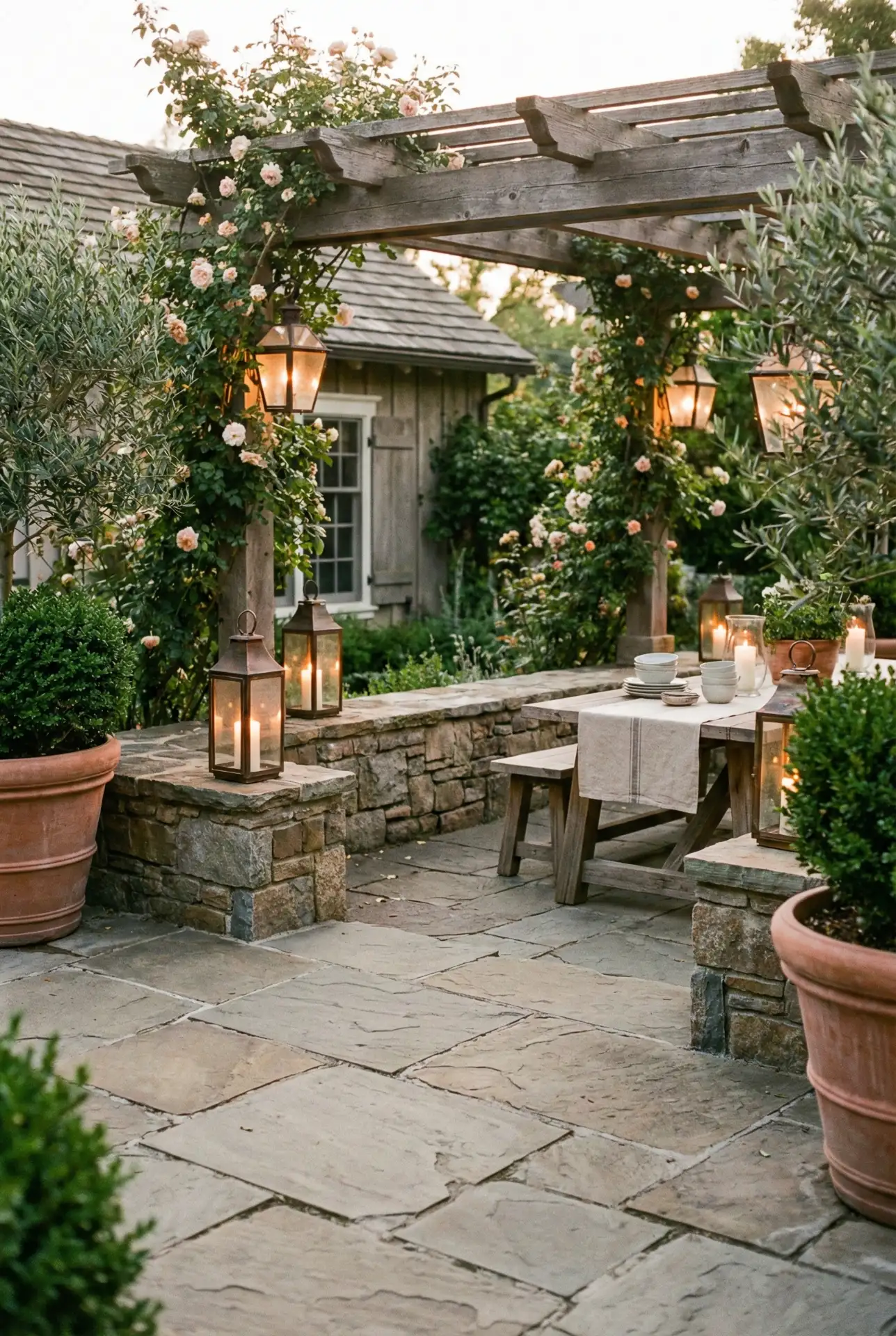 Backyard Paver Courtyard With Restaurant Lighting 2