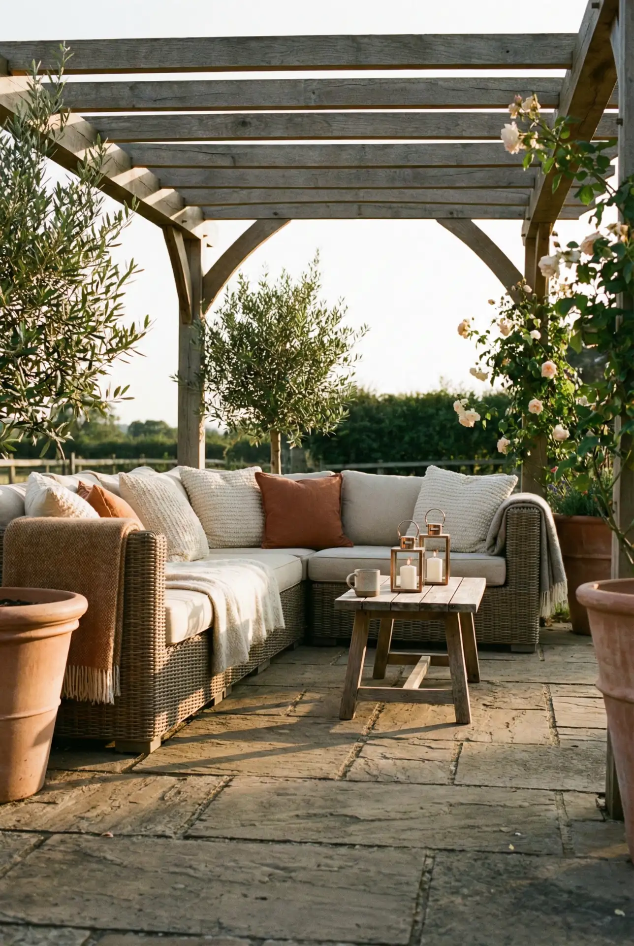 Backyard Paver Lounge With A Pergola Shade Strip 2