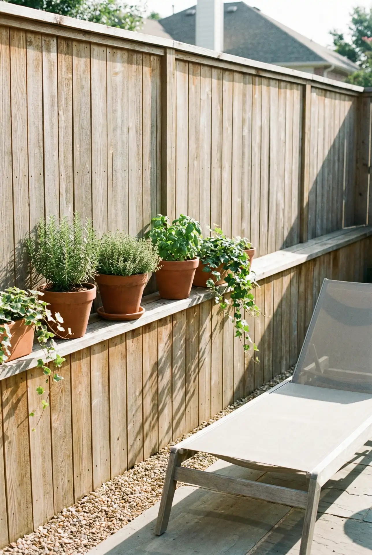 Backyard Privacy Fence With Built-In Planter Ledge 1