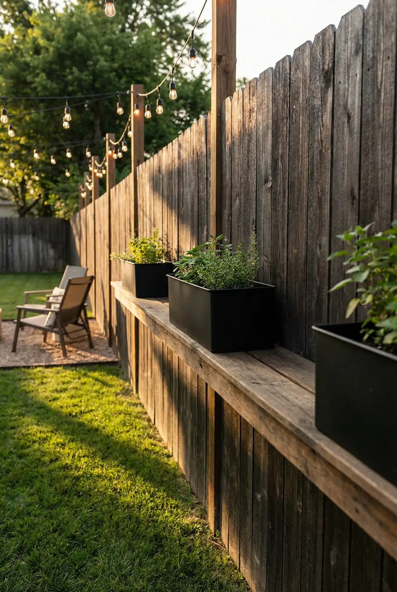 Backyard Privacy Fence With Built-In Planter Ledge 2