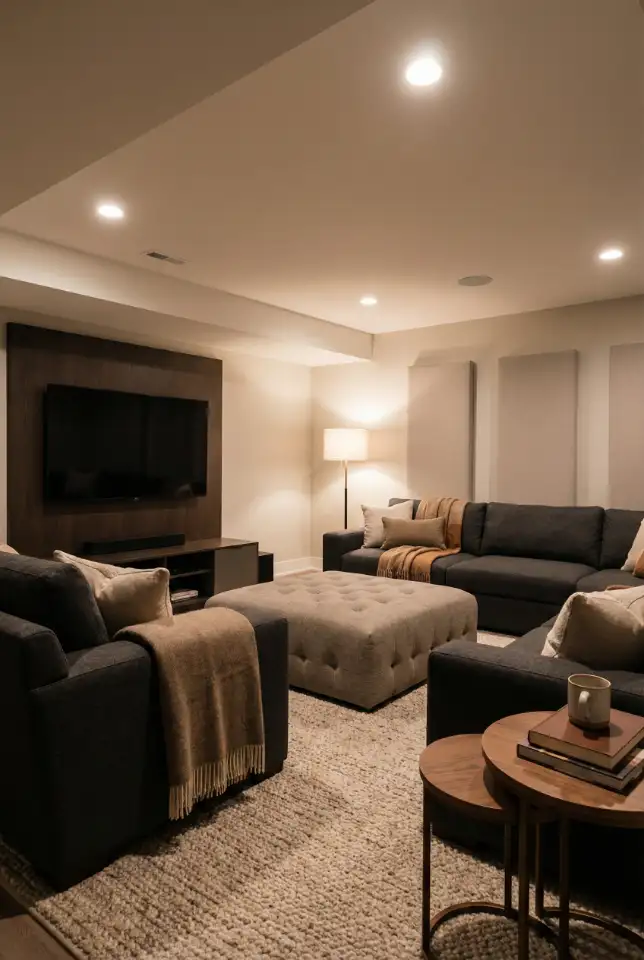 Basement Media Den With Deep Sectional 2