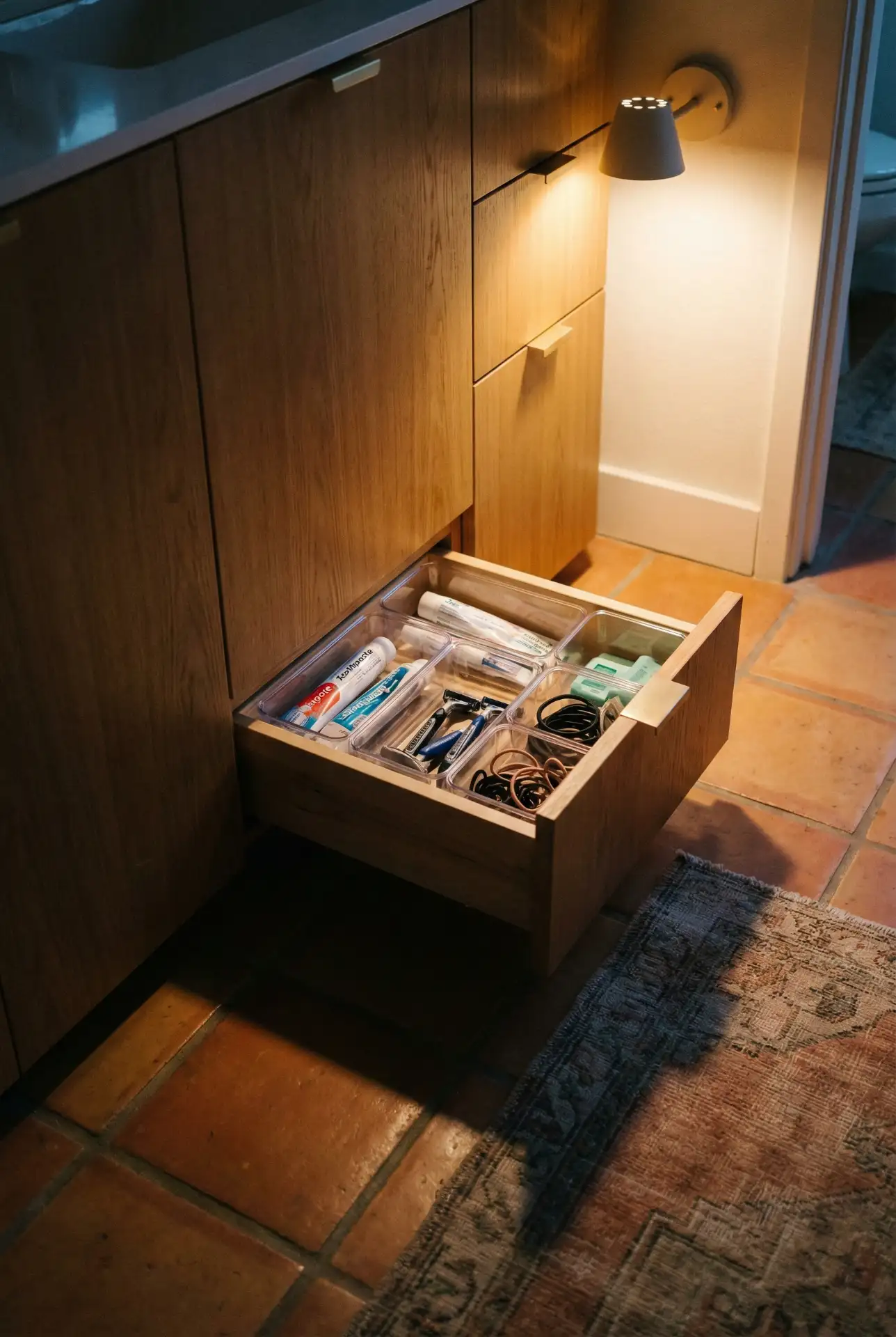 Bathroom Vanity Toe-Kick Drawer For Hidden Extras 1