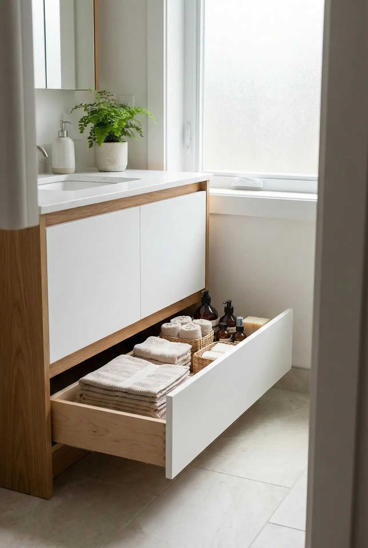 Bathroom Vanity Toe-Kick Drawer For Hidden Extras 2