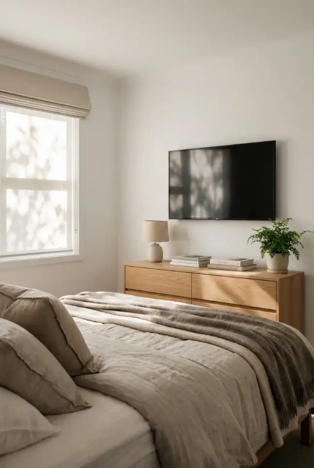 Bedroom With TV Console Dresser Styling (Low & Long) 1