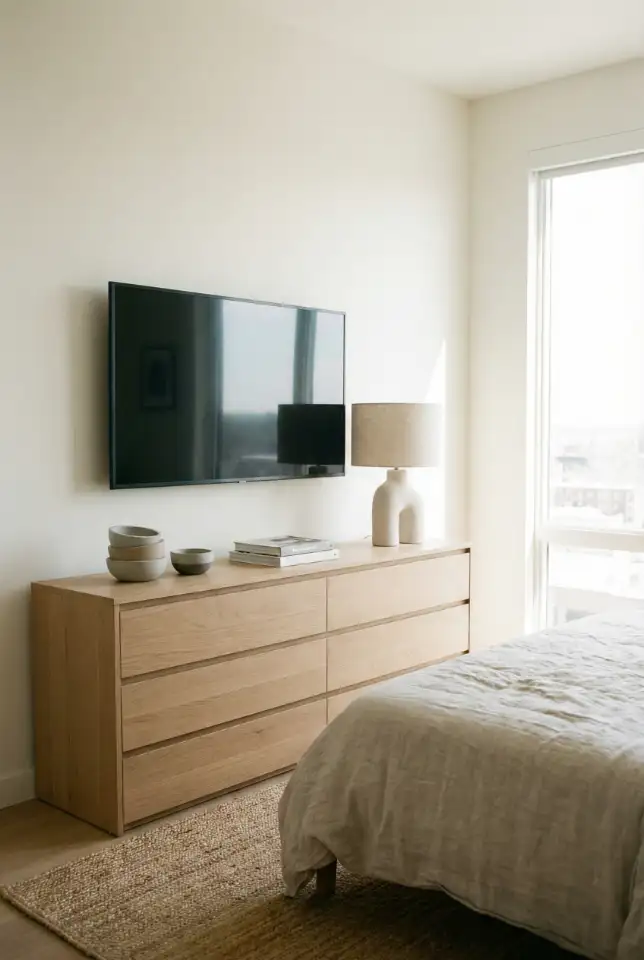 Bedroom With TV Console Dresser Styling (Low & Long) 2