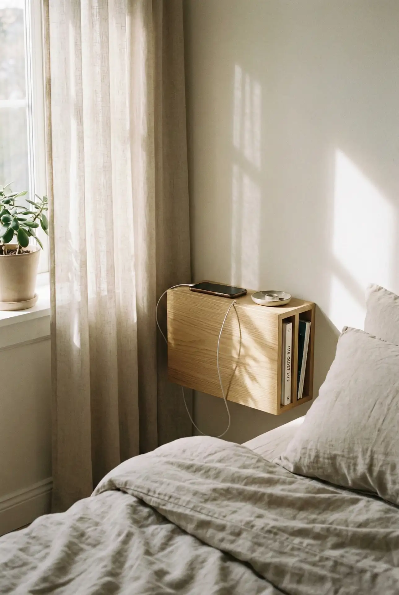 Bedside Wall Ledge With Vertical Book Slot 1