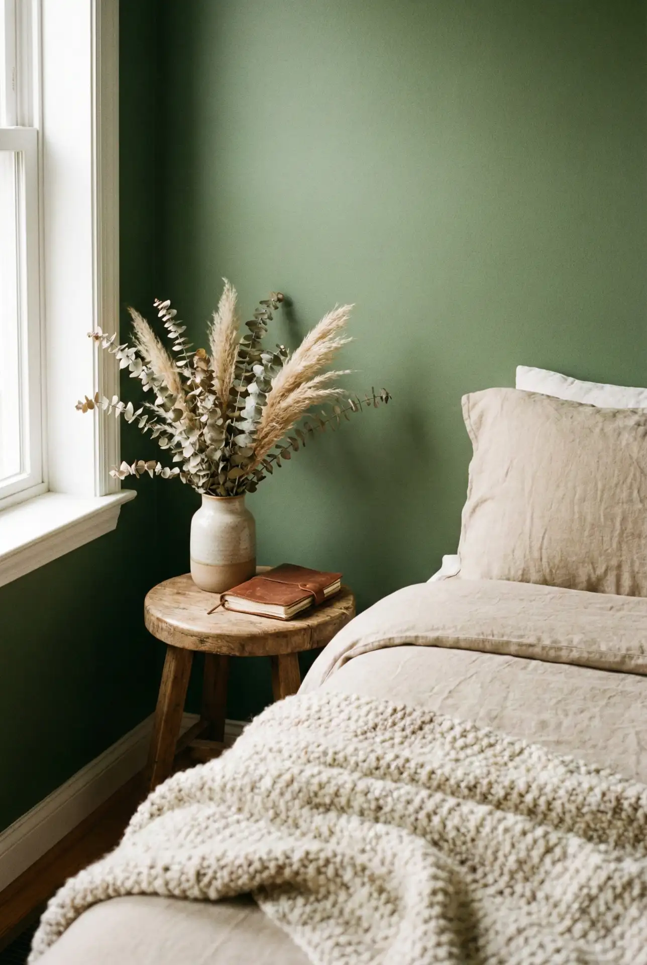Beige And Moss Green Earthy Organic Bedroom 1