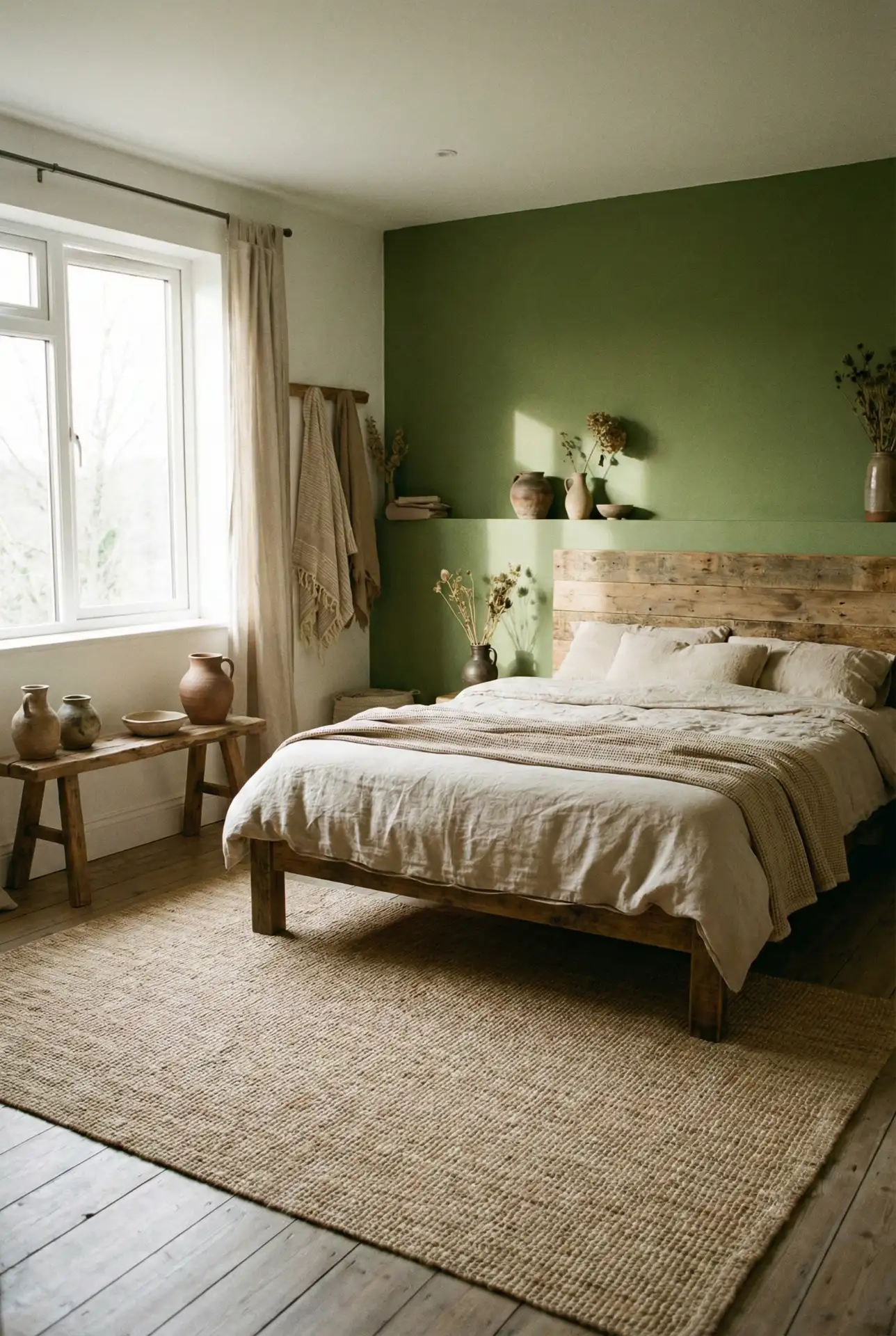 Beige And Moss Green Earthy Organic Bedroom 2