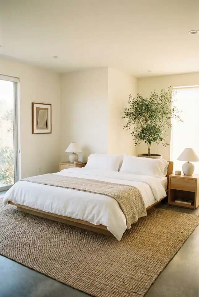 Beige And White California Minimal Bedroom 2