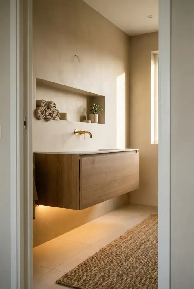 Beige Minimalist Bathroom With Layered Texture 1