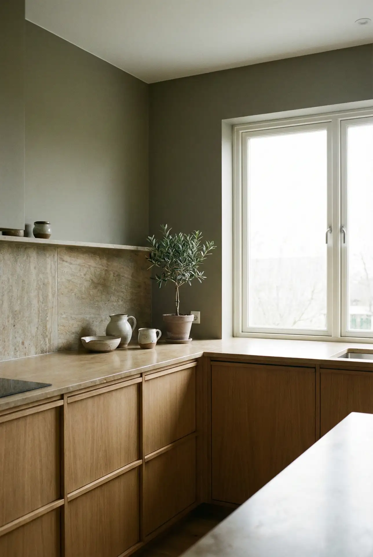 Benjamin Moore Olive-Gray for Earthy Modern Kitchens 1