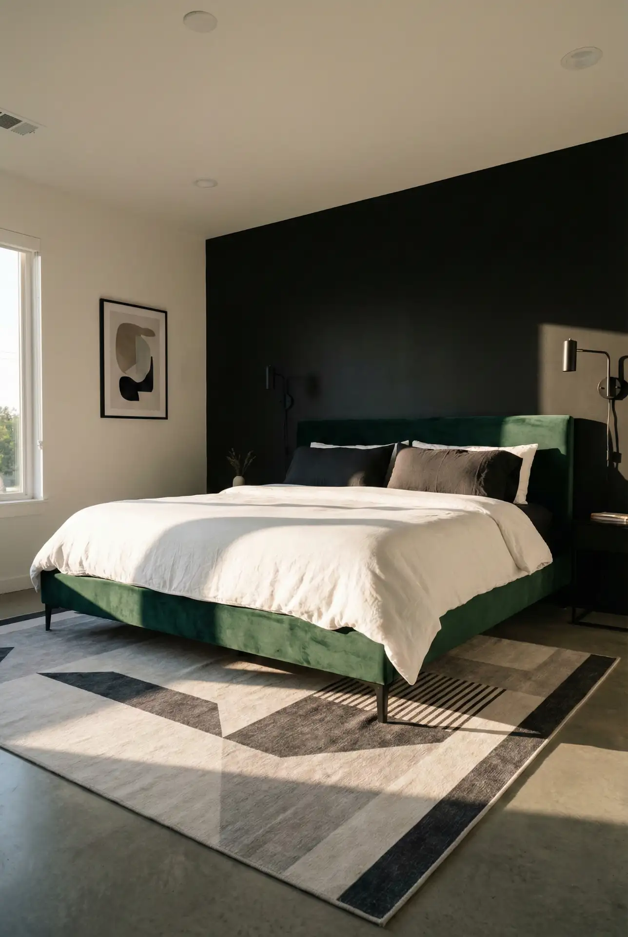Black And Green Modern Bedroom With Graphic Edge 2