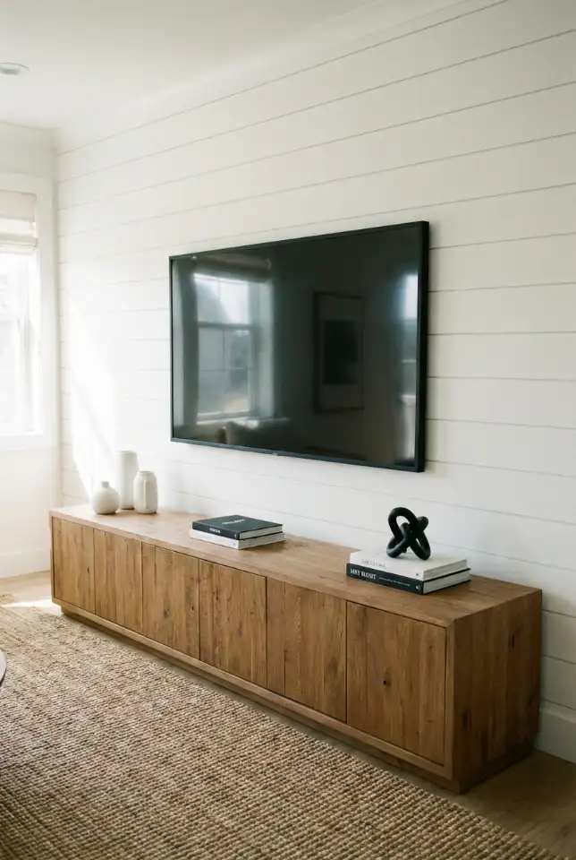 Black And White Farmhouse With Clean TV Styling 1