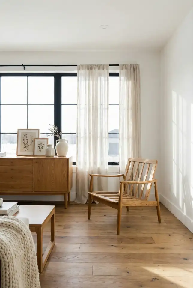 Black And White Farmhouse With Mid Century Furniture 1