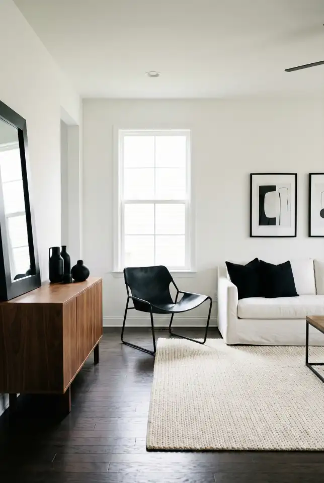 Black And White Farmhouse With Mid Century Furniture 2