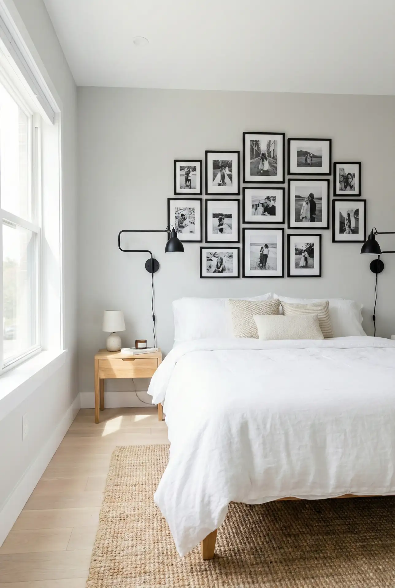 Black And White Gallery Wall In A Grey Bedroom 1