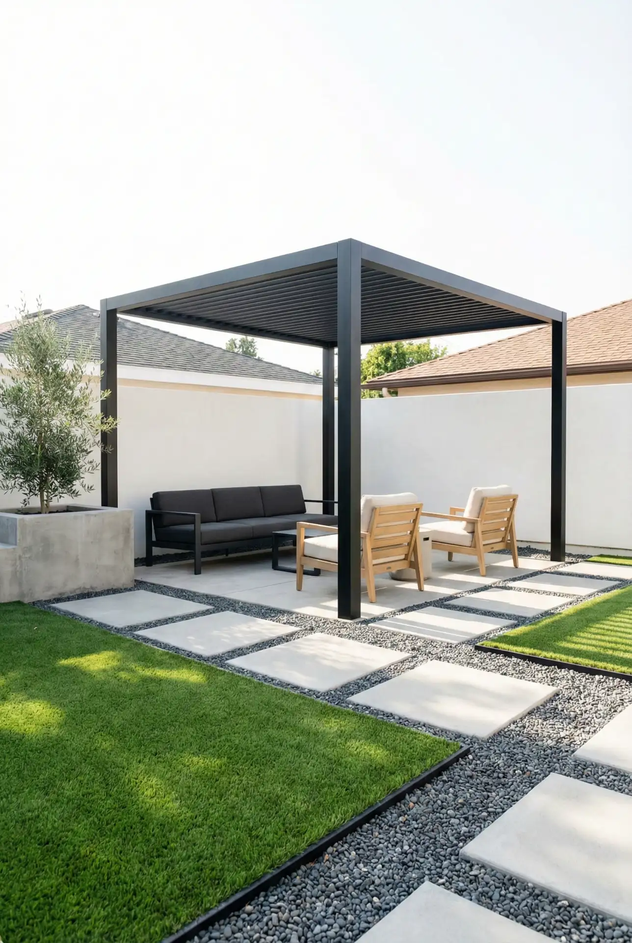 Bloxburg Minimal Pergola With Turf And Gravel Grid 1