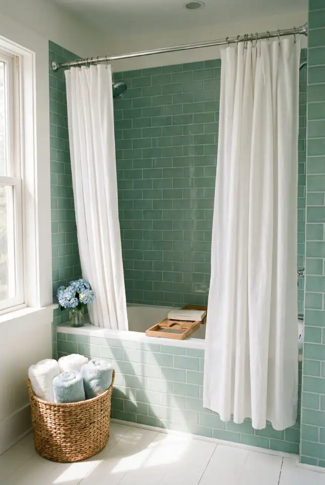 Blue And Seafoam Bathroom With Classic Coastal Tile 1