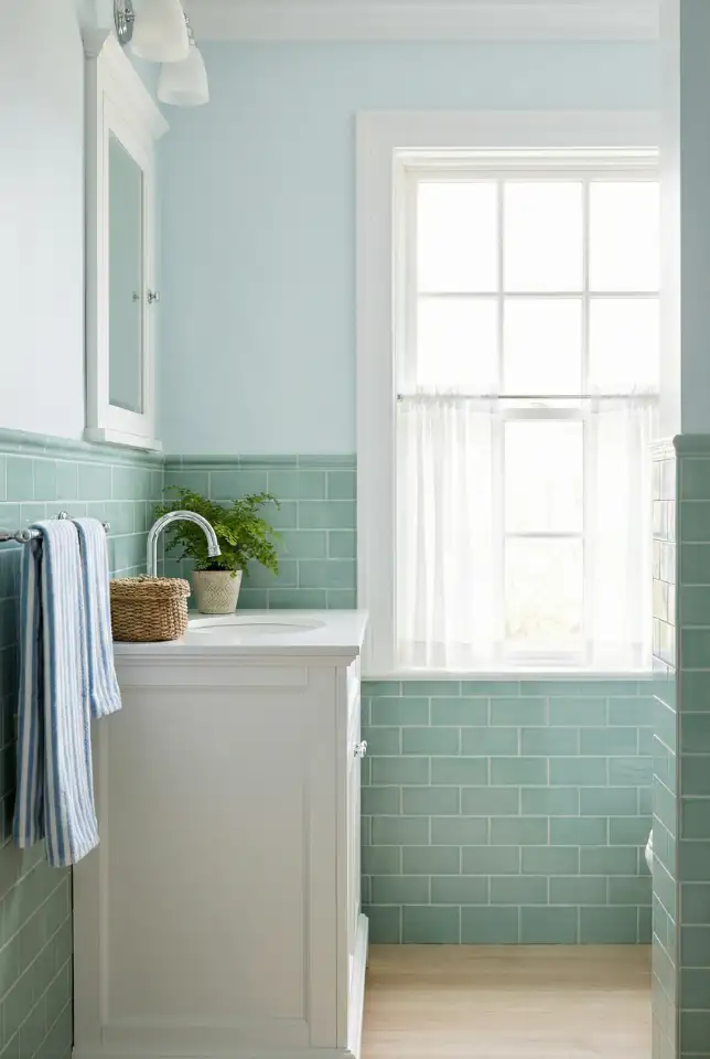 Blue And Seafoam Bathroom With Classic Coastal Tile 2