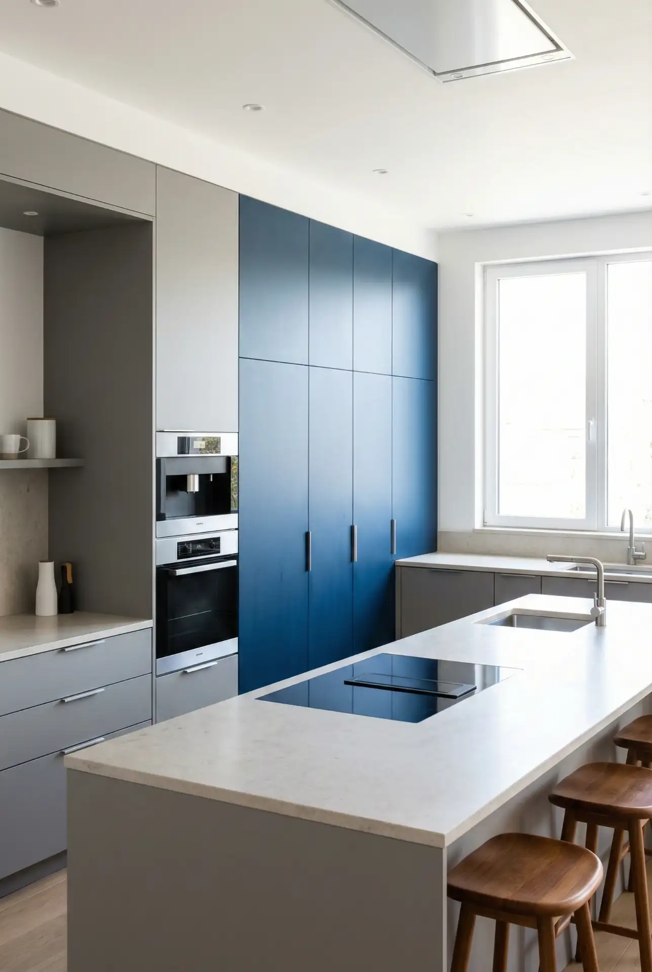 Blue Cabinets Ideas With Grey Appliance Wall 2