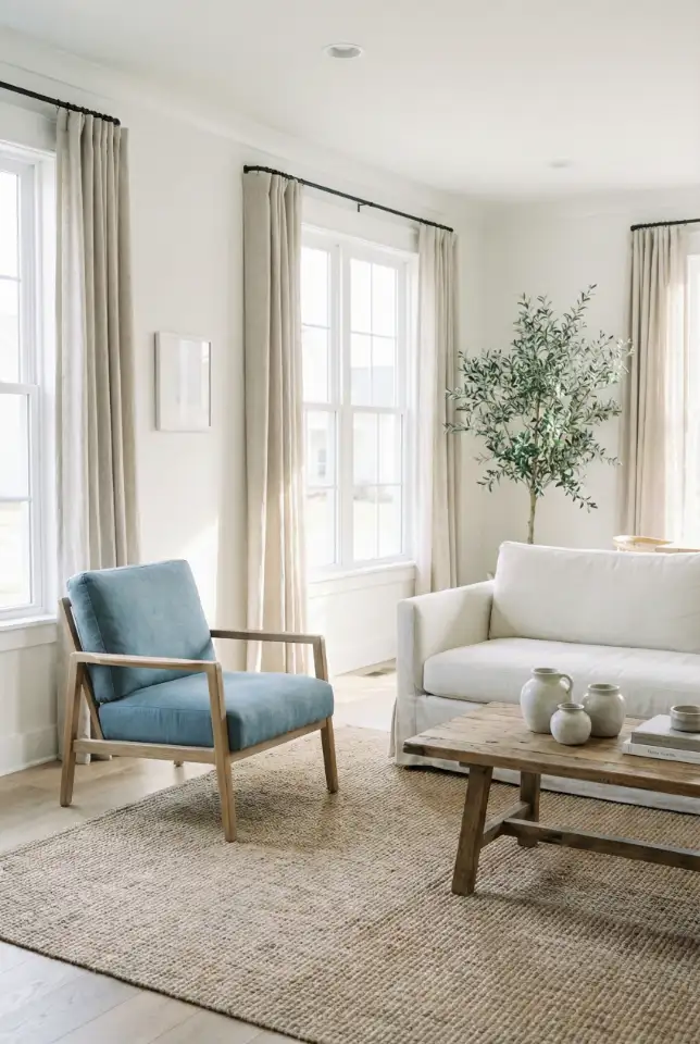 Blue Farmhouse Refresh With Light Window Treatments 1