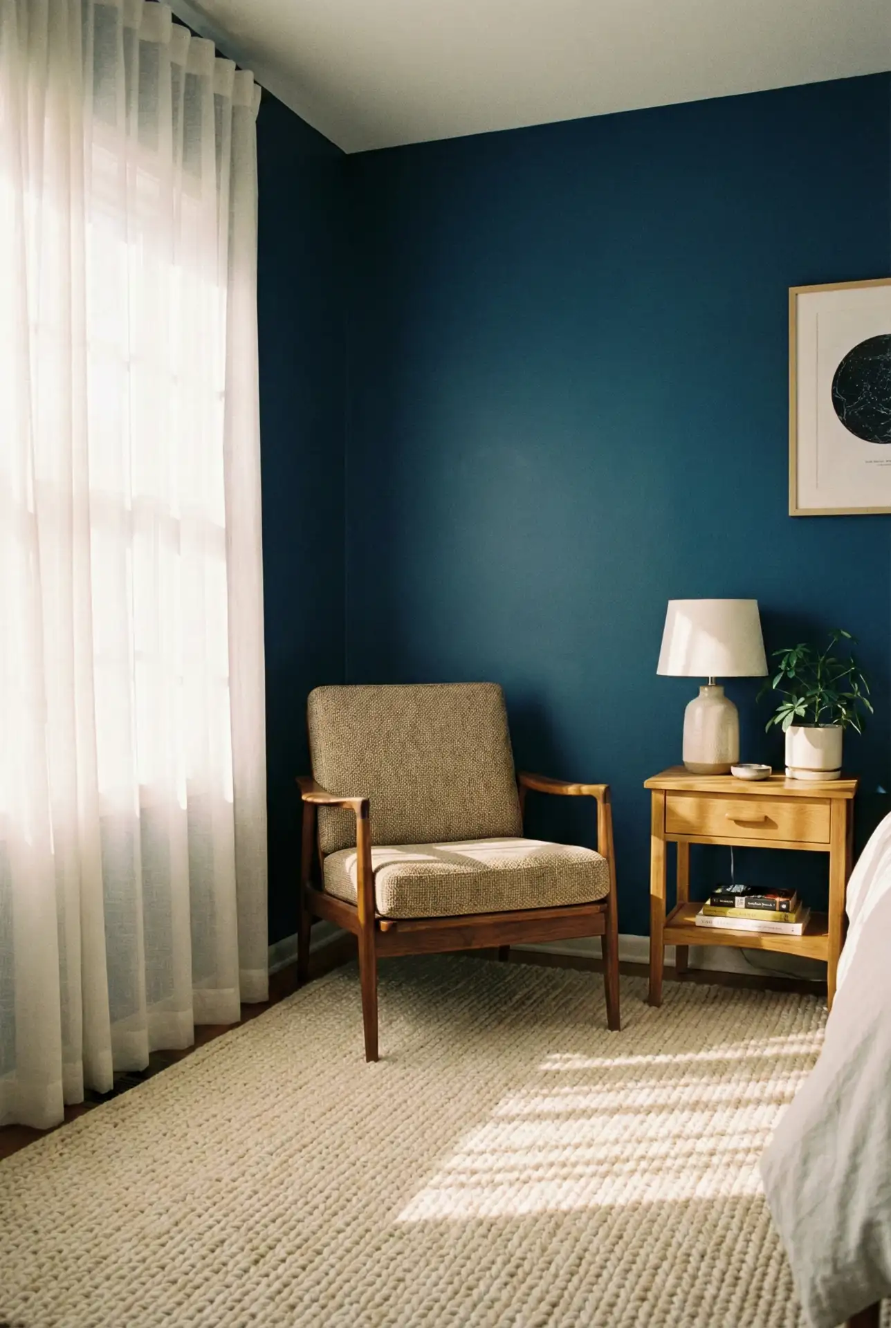 Blue Scandinavian Bedroom With Midcentury Calm 1