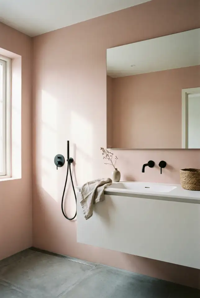 Blush Pink Walls With Matte Black Fixtures 1