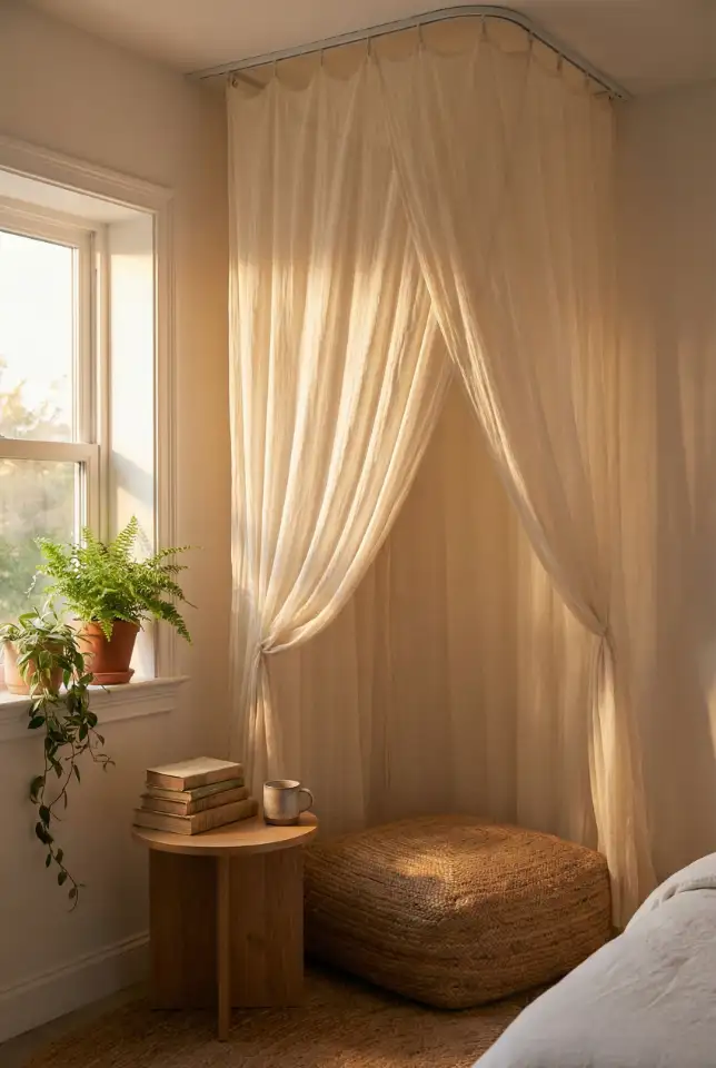 Boho Canopy Reading Corner With A Soft Curtain Divider 1