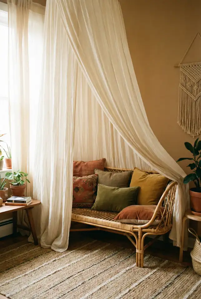 Boho Canopy Reading Corner With A Soft Curtain Divider 2