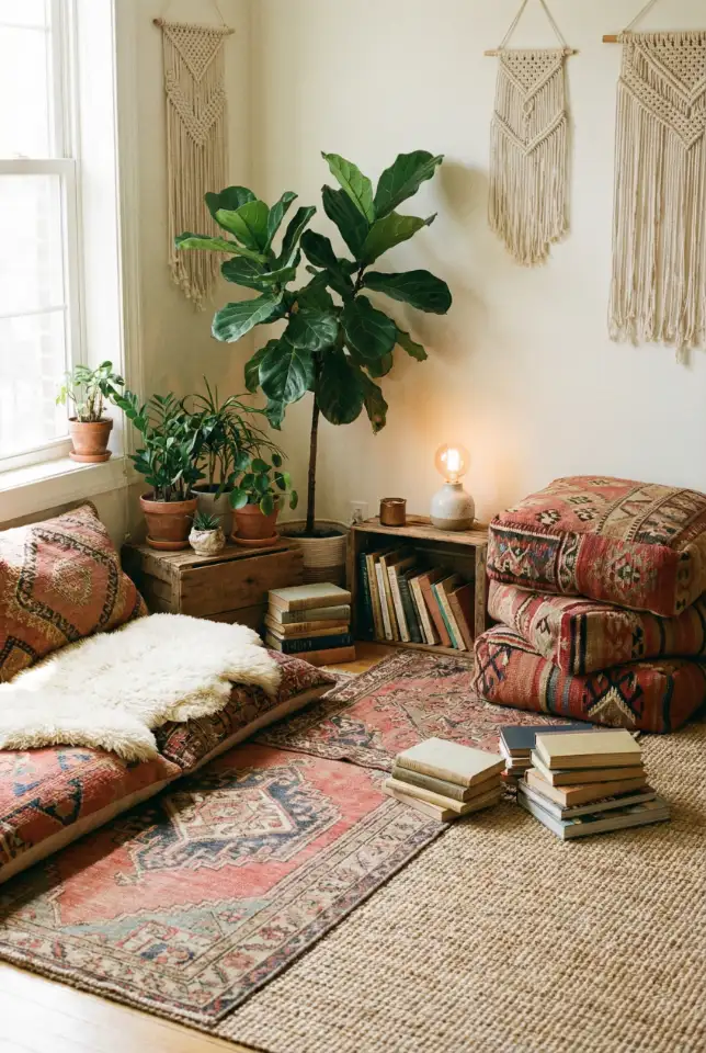 Boho Floor Cushion Reading Corner 1