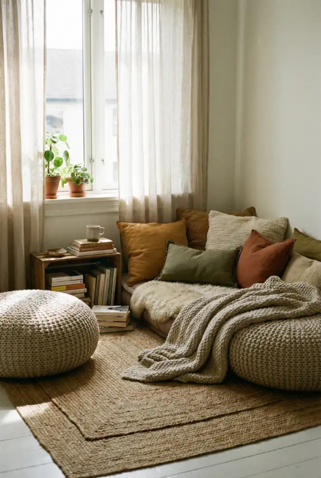 Boho Floor Cushion Reading Corner 2