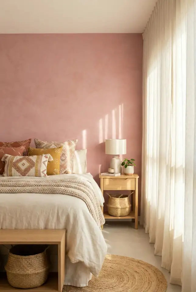 Boho Pink Accent Wall With Soft Layers 1
