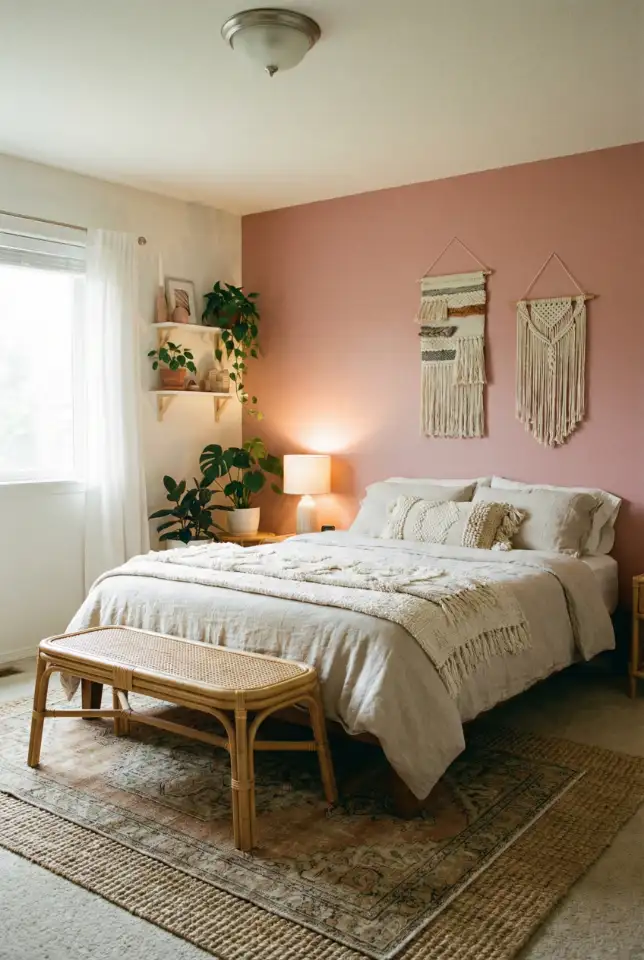 Boho Pink Accent Wall With Soft Layers 2