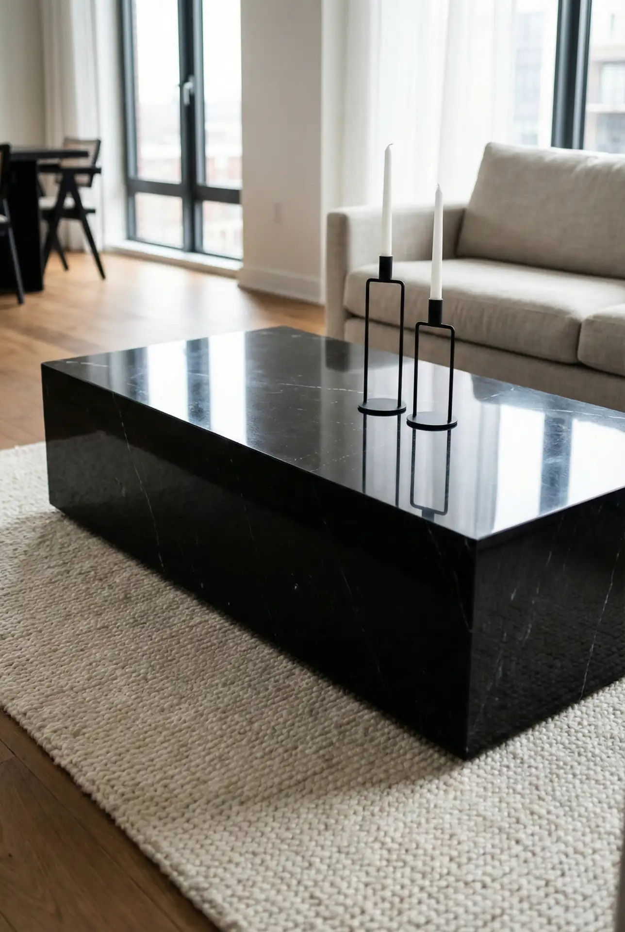 Bold Rectangle Black Marble Coffee Table Statement 2
