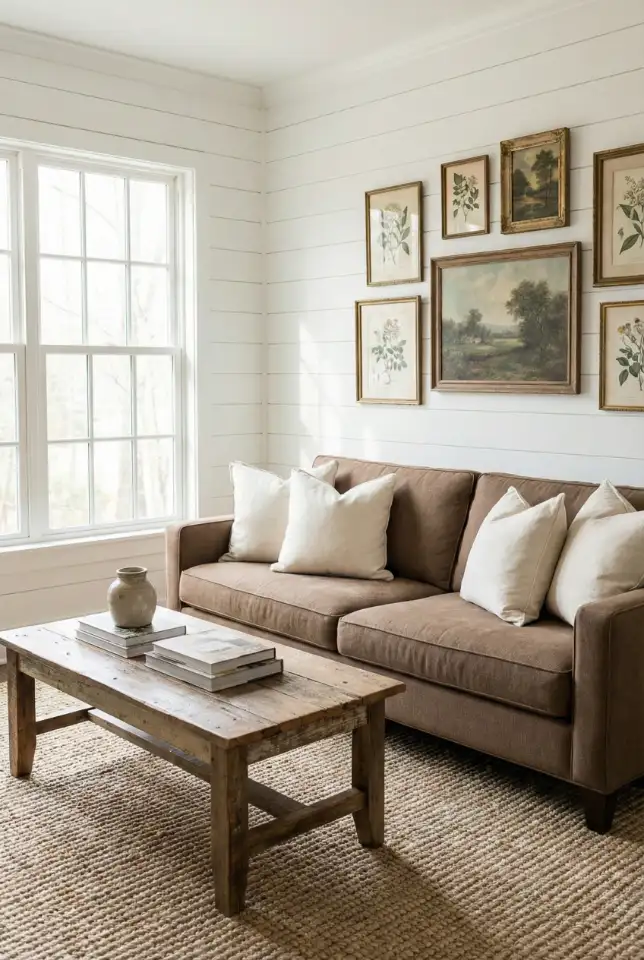 Brown Couch With Classic Farmhouse Warmth 1