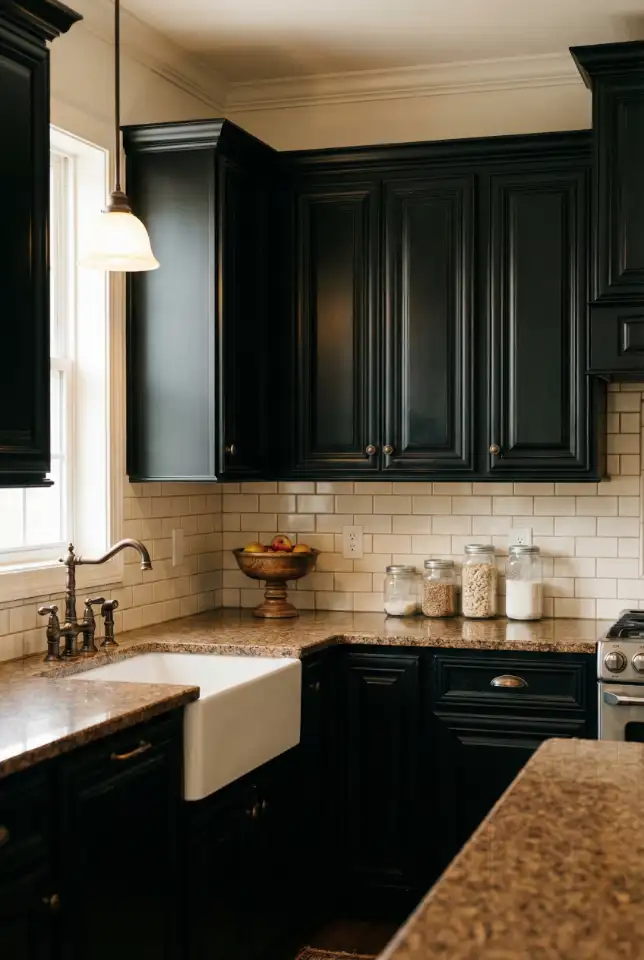 Brown Granite + Black Cabinets For Classic Luxury 1